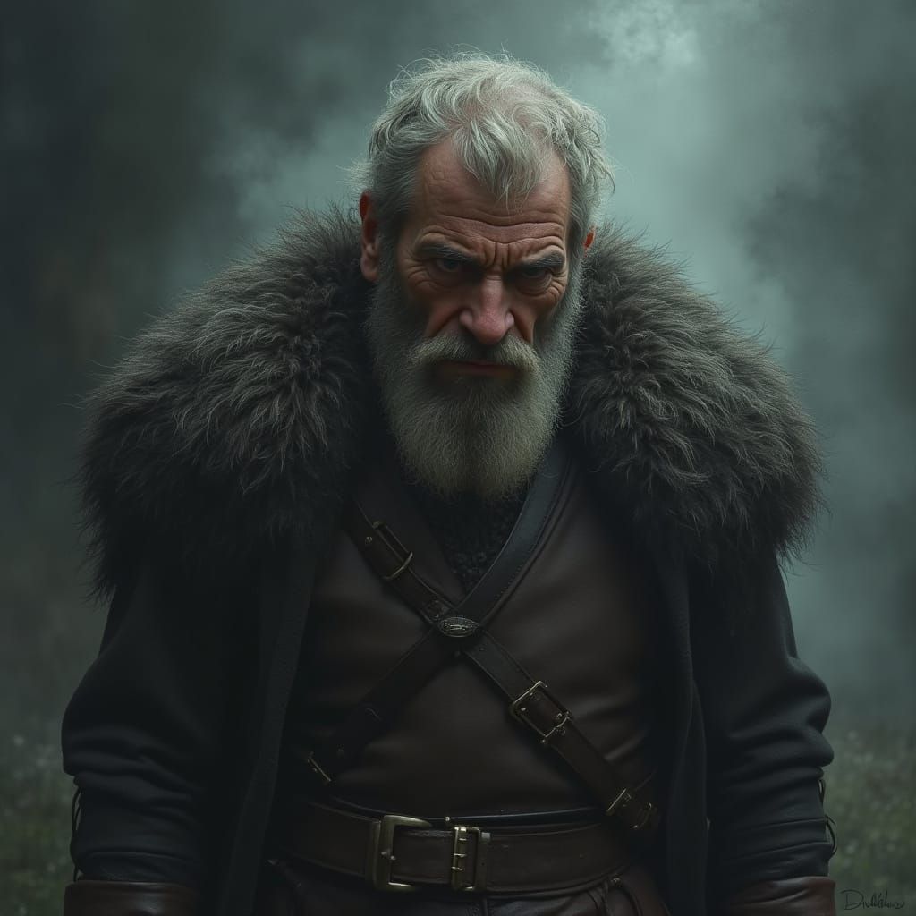 Viking Warrior in Mystical Mist, Dramatic Portrait