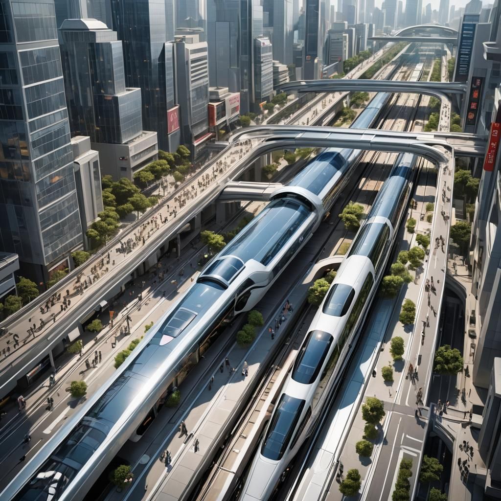 Futuristic City Transportation: Maglev Trains and Hover Taxi...