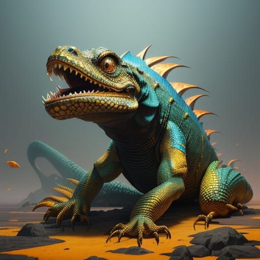 Hyper-Realistic Bearded Lizard in Copper Sheen, Ready to Att...