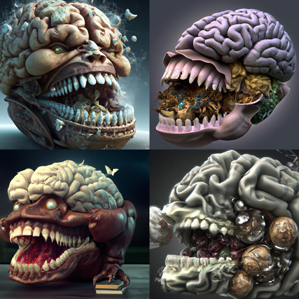 Highly Detailed Brain-Eating Monster in Dark Fantasy Style