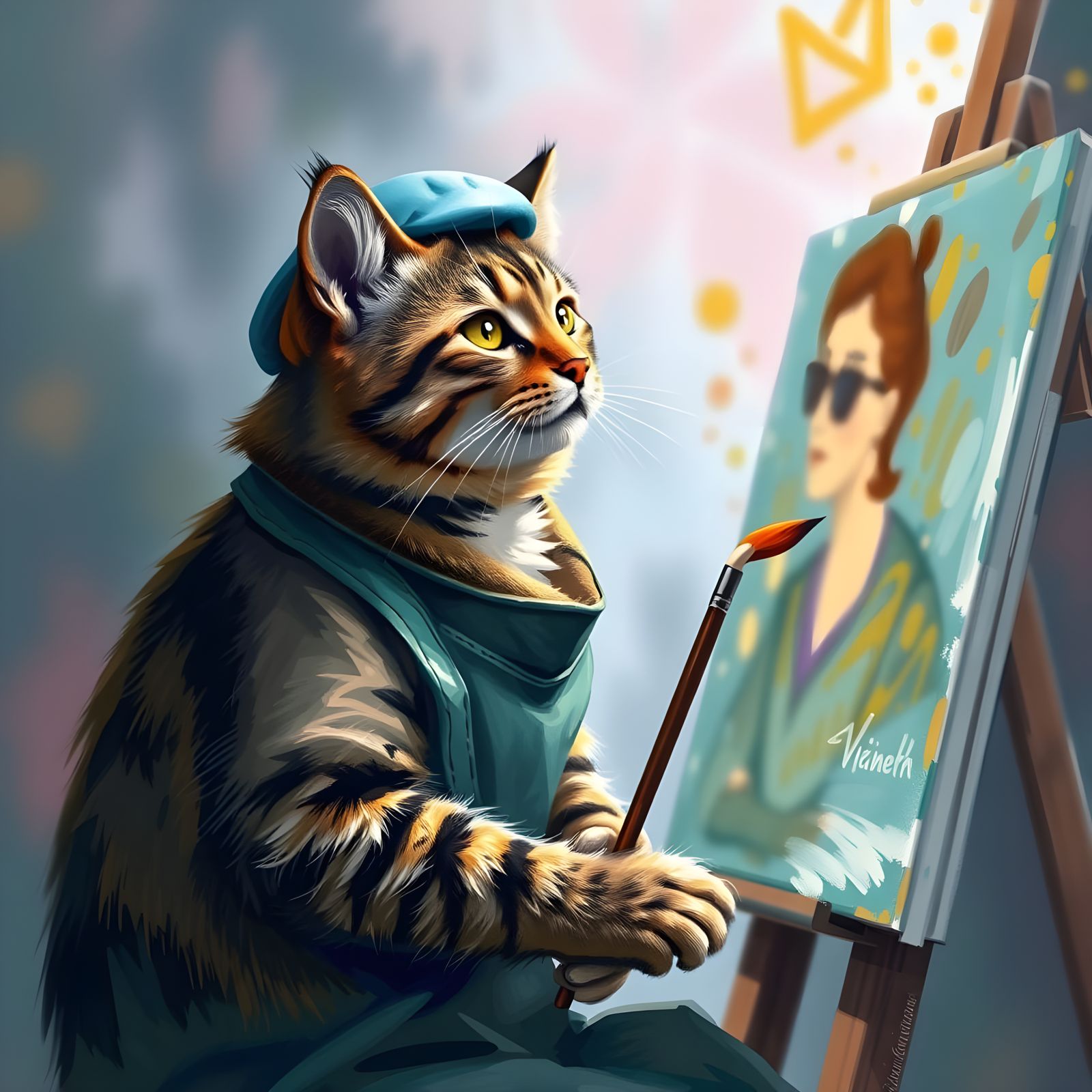 Cat Painter: Portrait in Motion, Whimsical Art