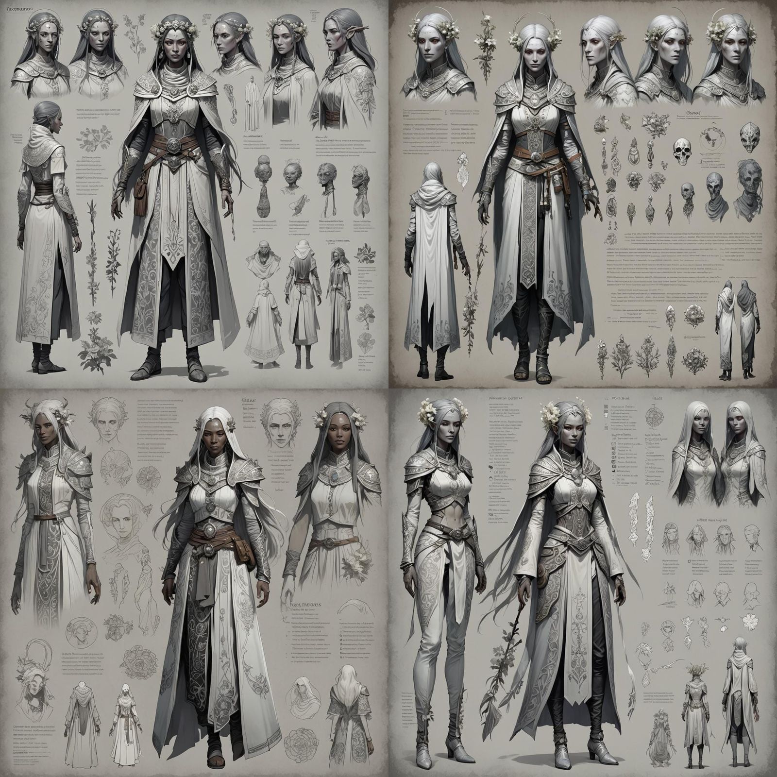 Greyscale Priestess Cleric Character Reference Sheet