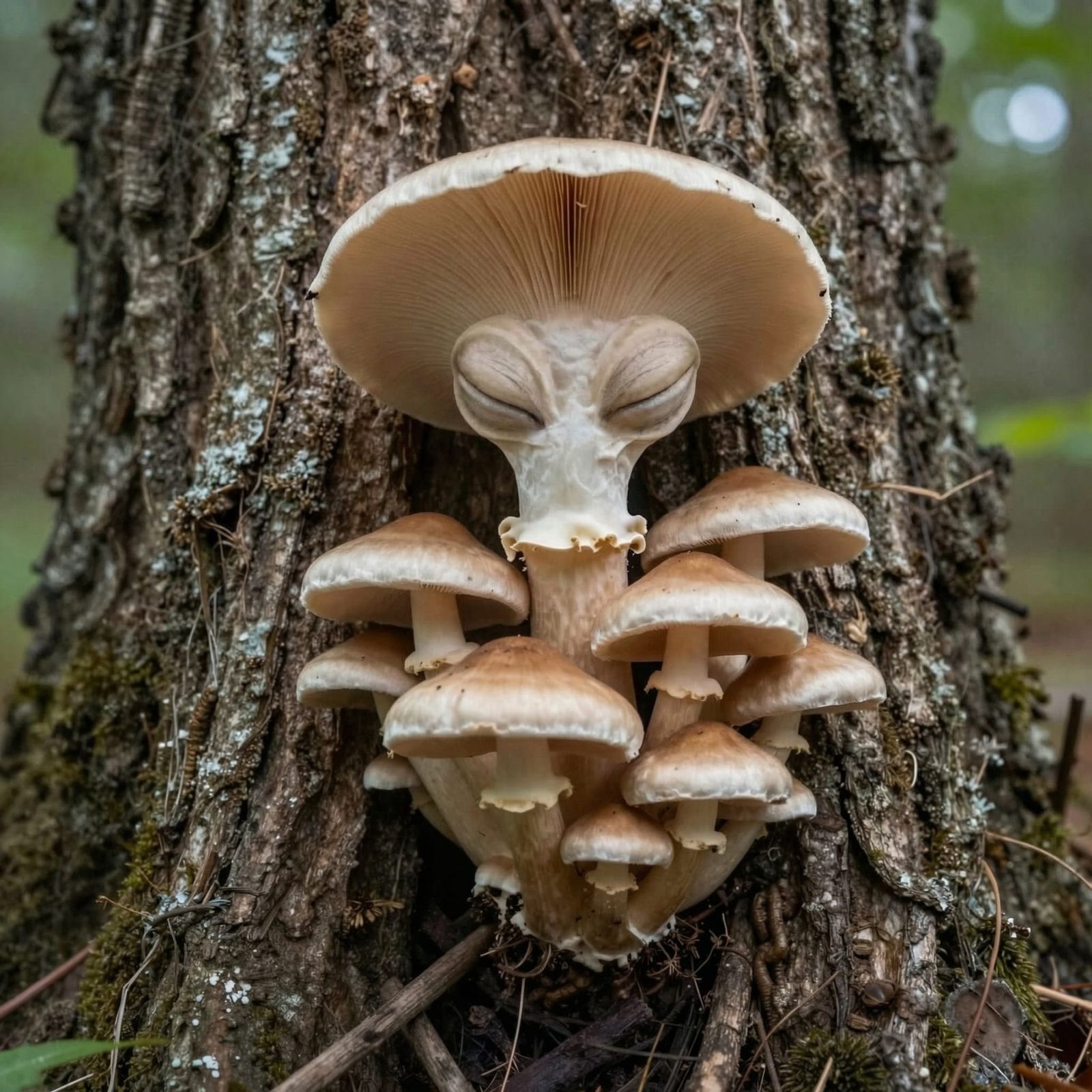 Elegant Alien Mushrooms Grow on Old Tree Roots