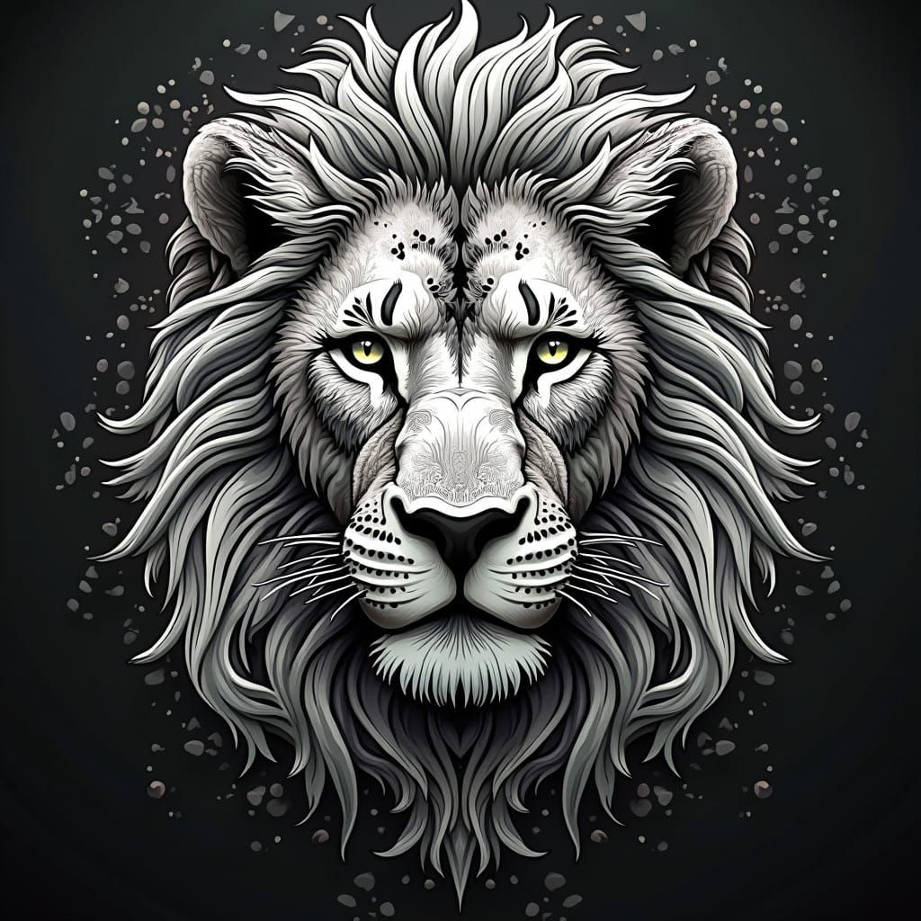 Tribal Lion Mandala Art in High Contrast Black and White