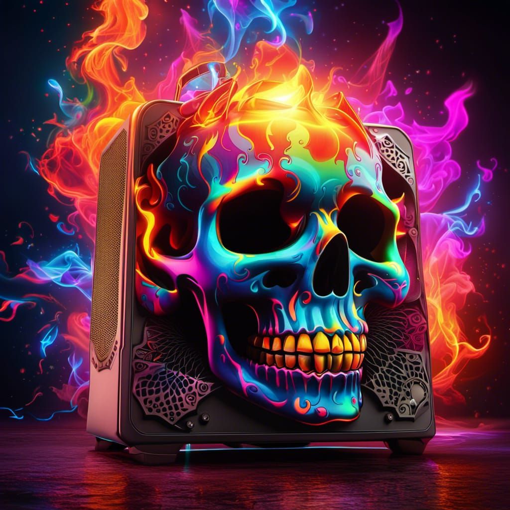 Magic sound speakers burning tattoo skull 5