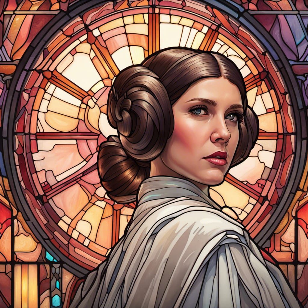Princess Leia Stained Glass Portrait in Art Nouveau Style