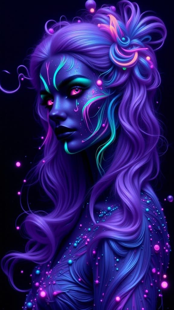 Gothic Ghosts in Blacklight, Hyper-Realistic Neon Art