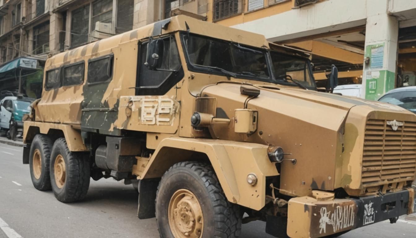 Hyperrealistic Military Truck in Splash Art Style