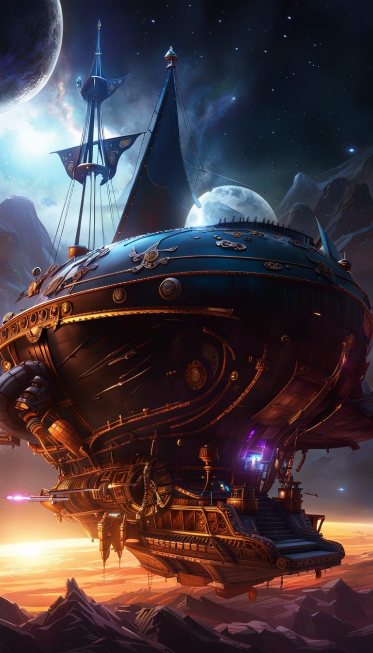 Steampunk Space Pirates in a Cosmic Scene