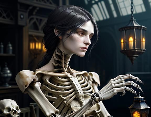 Furry Skeleton Cleans Bones in Dark Fantasy Workshop