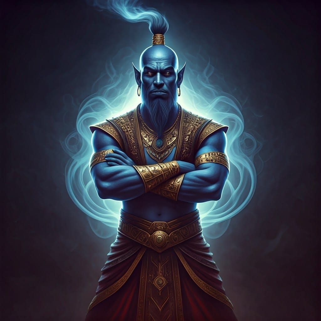 Haughty Genie in Ornate Middle Eastern Attire