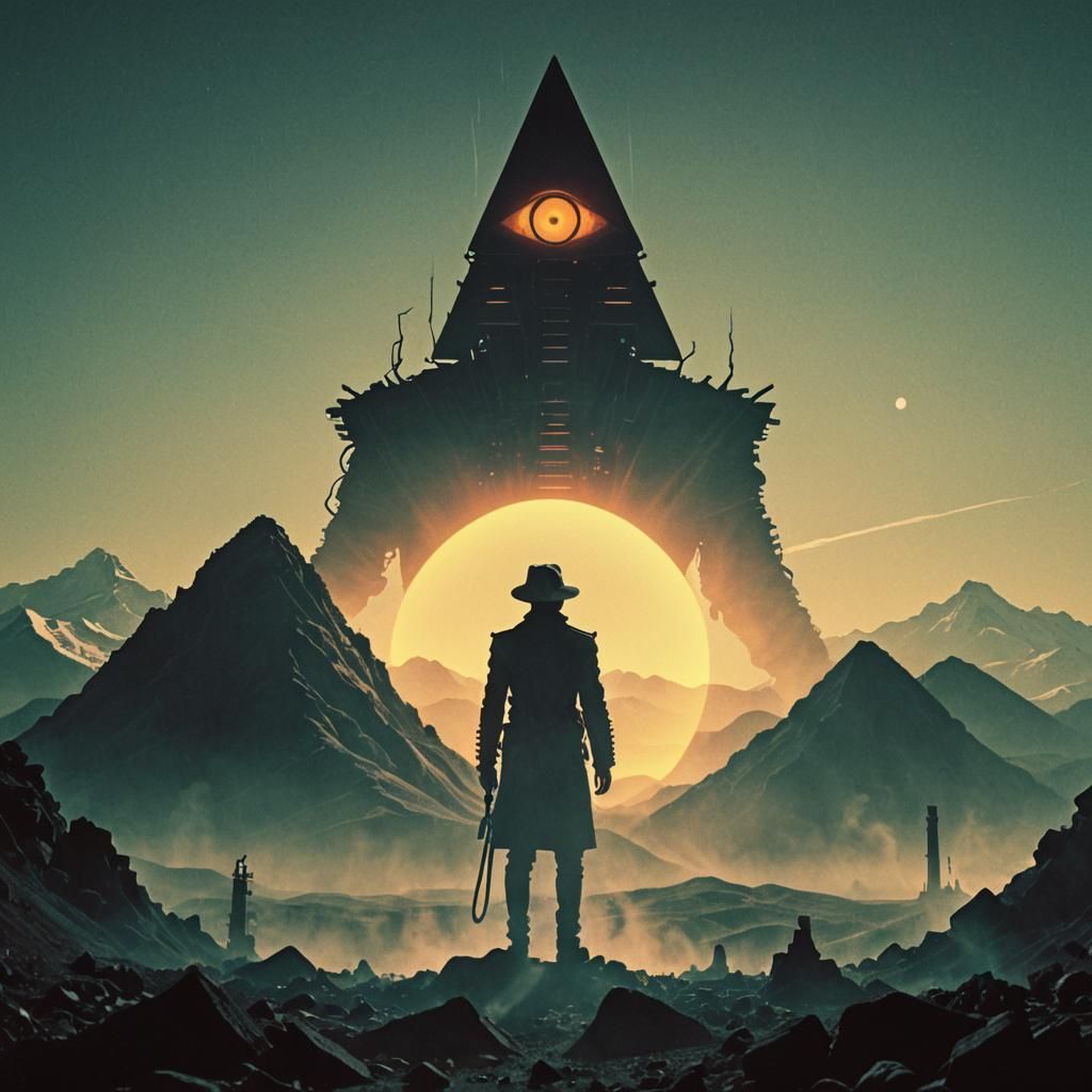 Lovecraftian Monster Silhouette in 70's Surrealist Horror St...