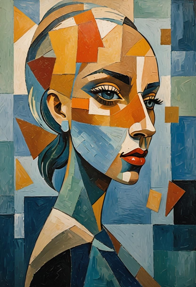 Cubist Woman Portrait in Picasso Style