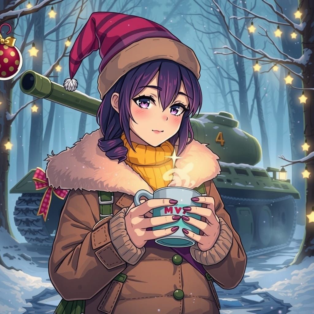 Whimsical Winter Witch in Cel-Shaded Anime Style