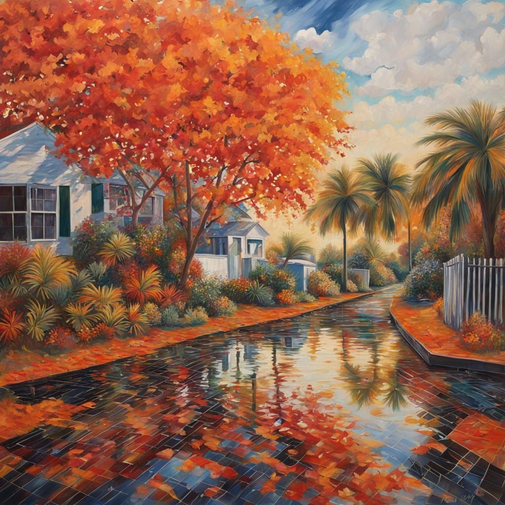 Miami Autumn Enigma in Hyperdetailed Metaphysical Painting S...