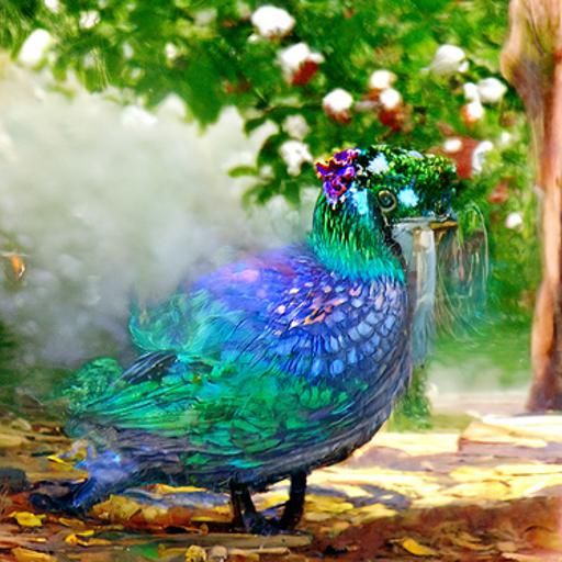 Ethereal Peacock in Summer Fantasy Landscape