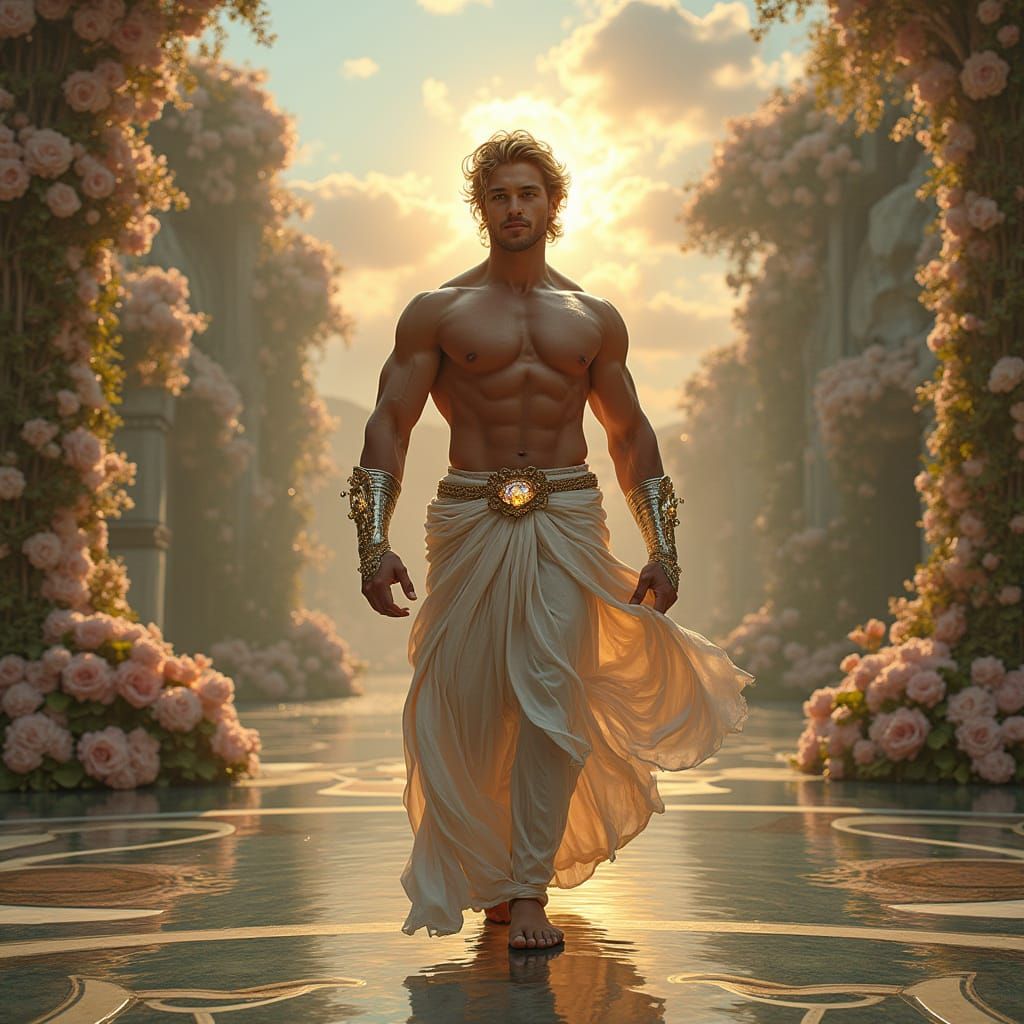 Greek God Lounging in Futuristic Mount Olympus