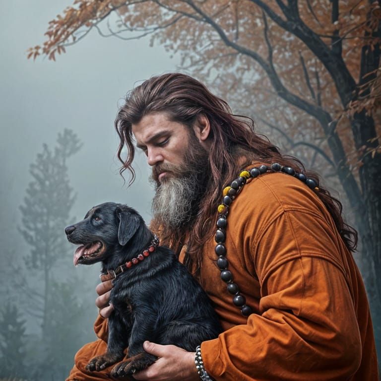 Enchanting Autumn Giant Cuddles a Sleeping Rottweiler Puppy