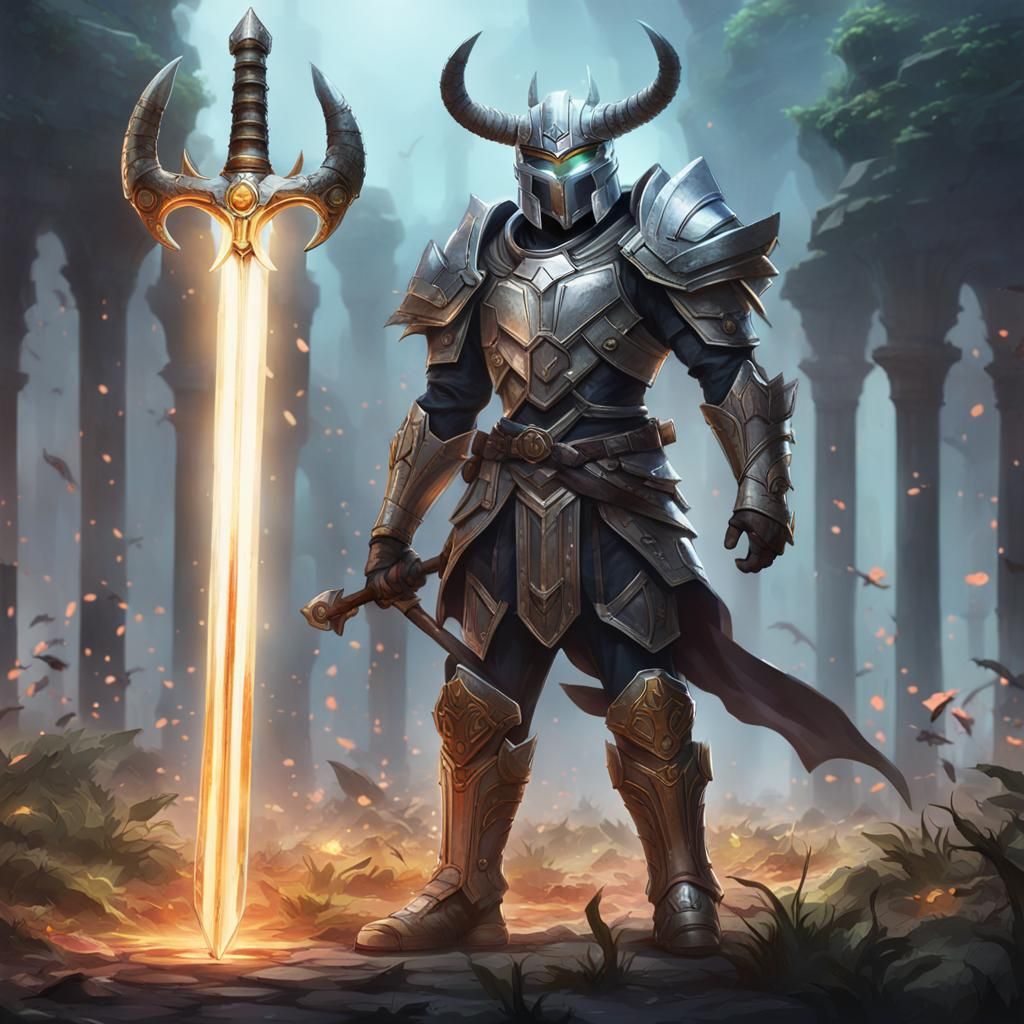 Glowing Sword Warrior in Detailed Armor