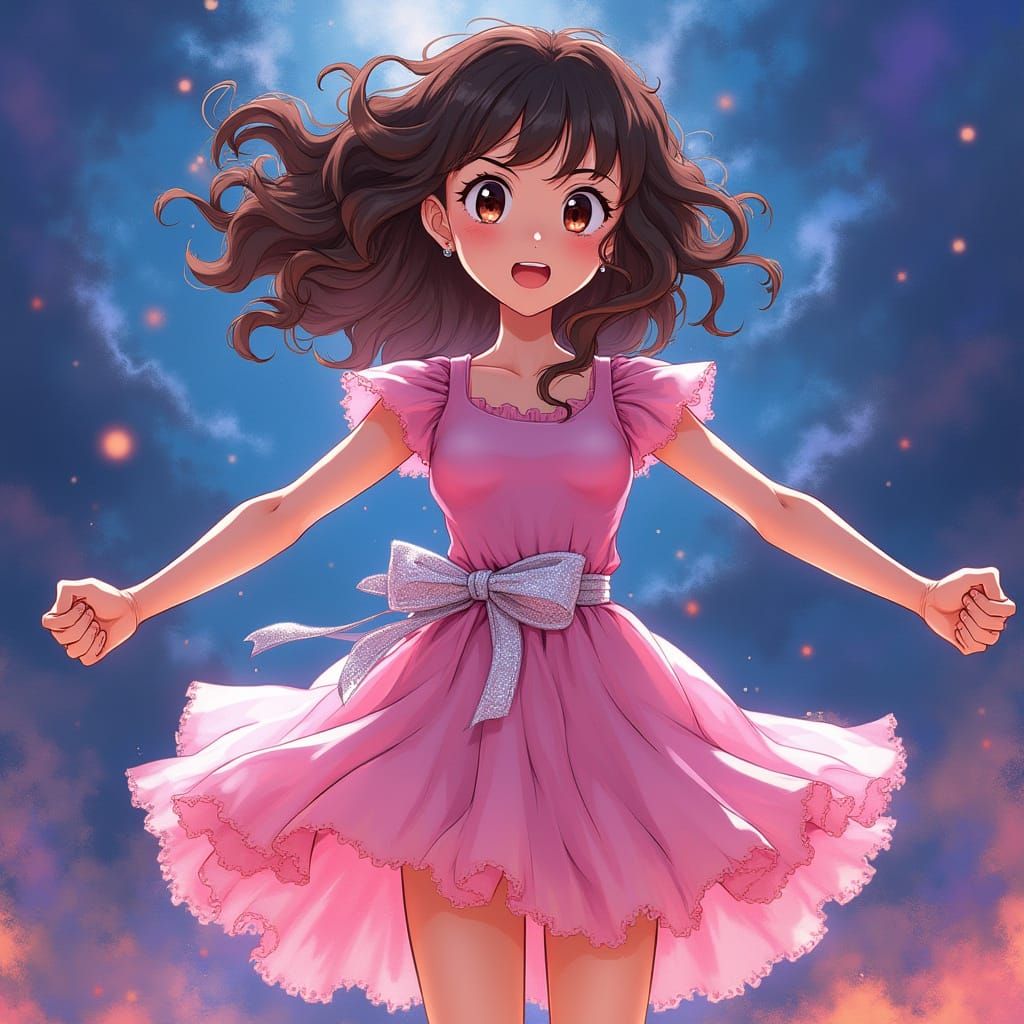 Anime-Inspired Girl Stands Confident with Passionate Express...