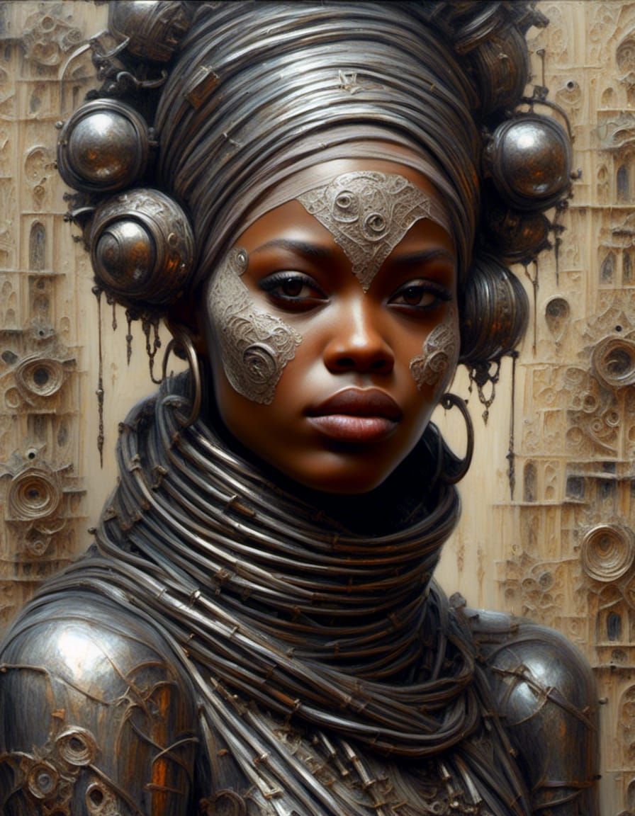 <lora:Impax:1.0> Slightly smiling Black woman wrapped in old linen bandages decorated with strange symbols photorealisti...