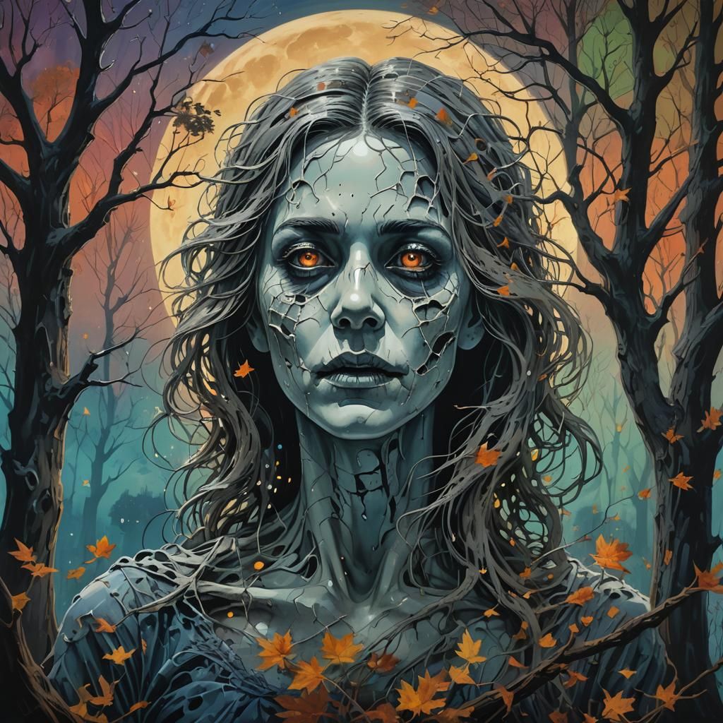 Eerie Ghost Portrait in Haunted Landscape