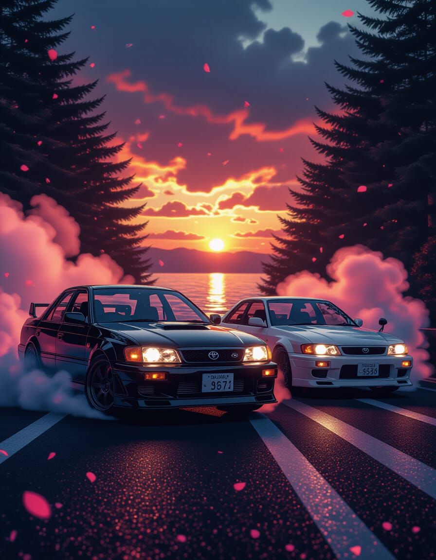 Dynamic Drift: Toyota Chaser Sunset Scene