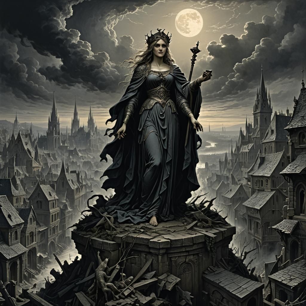 Goddess of Cities and Art in Horror Style