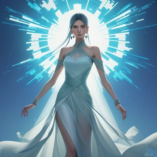 Elegant Delfi in Plissettated Silk Tunic with Murano Beads