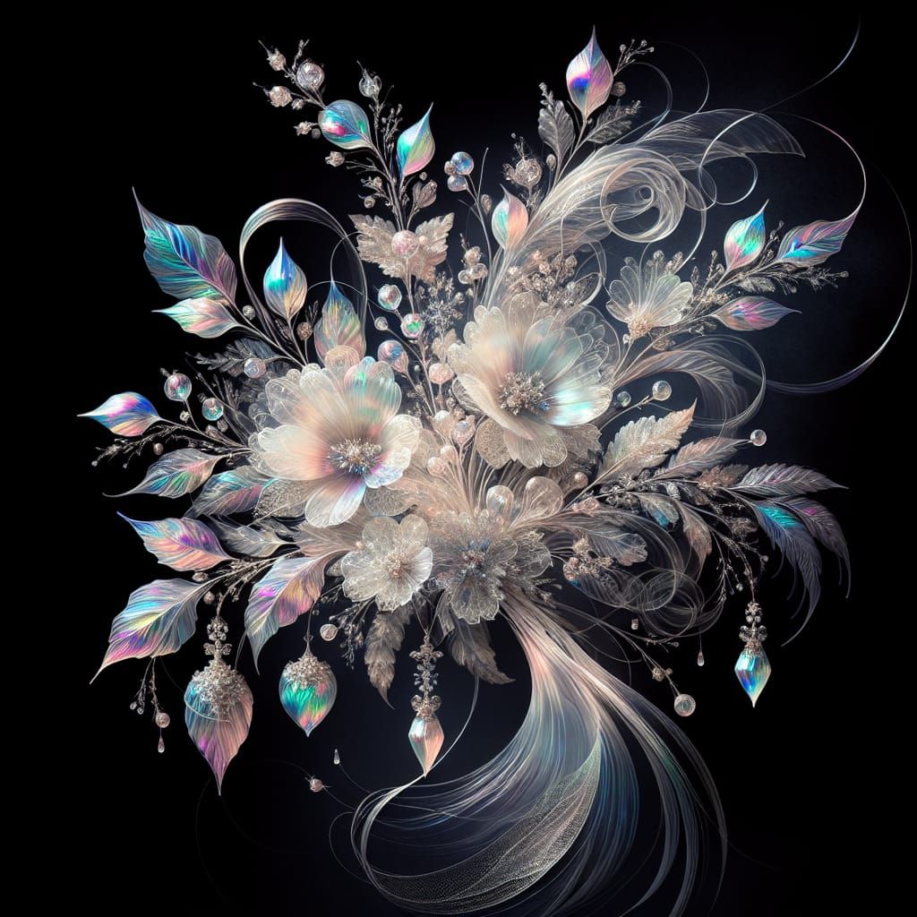 Iridescent Gossamer Bouquet in Watercolor Style