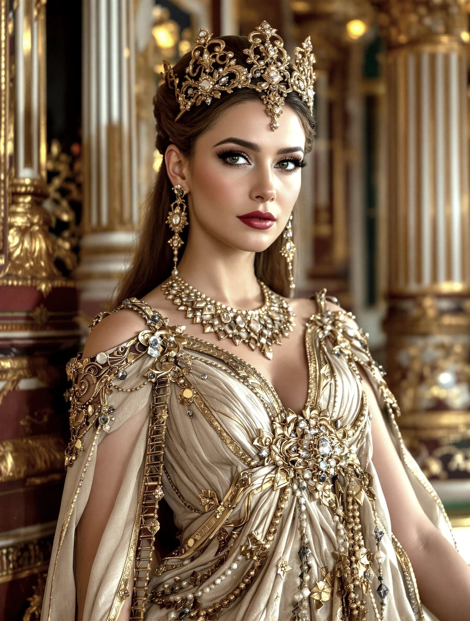Hyper-Realistic Greek Queen Portrait in Palace