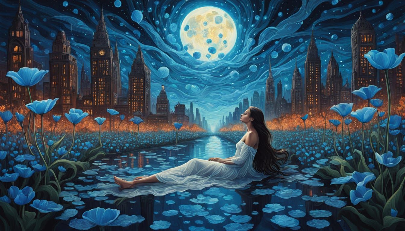 Dreamlike Woman with Poppies in Klimt-Inspired Style