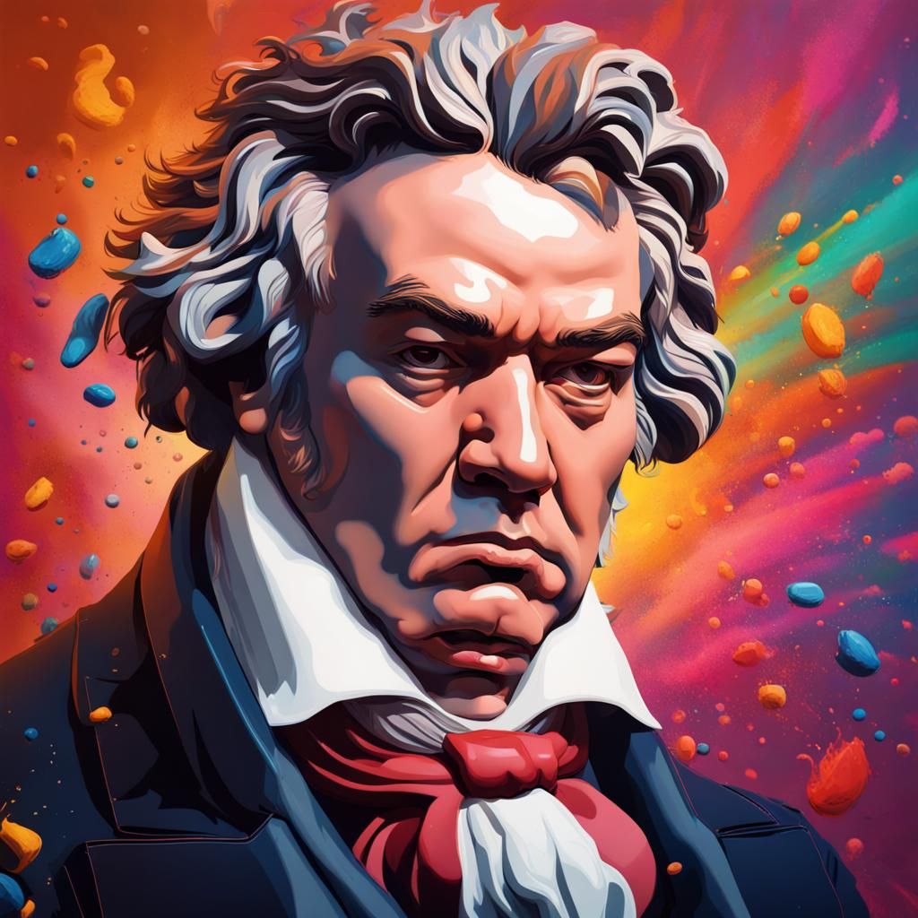 Hyperrealistic Beethoven Portrait in Splash Art Style