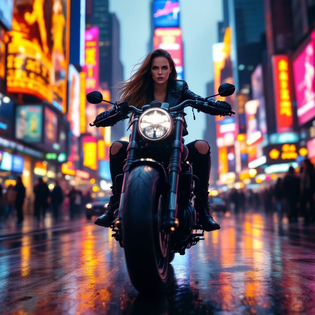 Kate Beckinsale in Cyberpunk Motorcycle Scene
