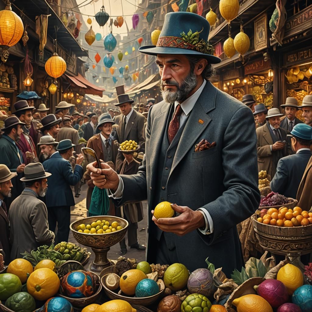 Market Scene: Jew Examining Etrog with Magnifying Glass