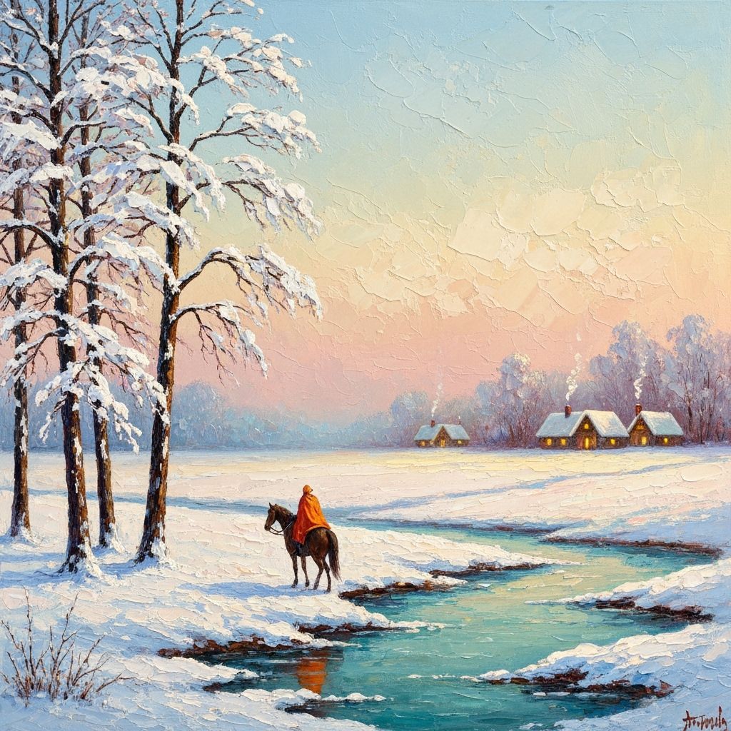 Impressionistic Oil Painting of a Serene Winter Landscape