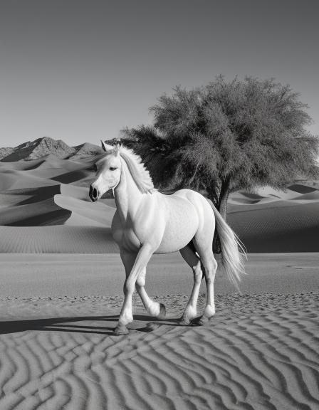 Arabian Horse in Desert: Black and White Photography