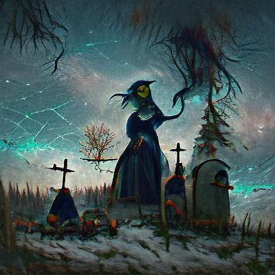 Sinister Graveyard Under Starry Night Sky