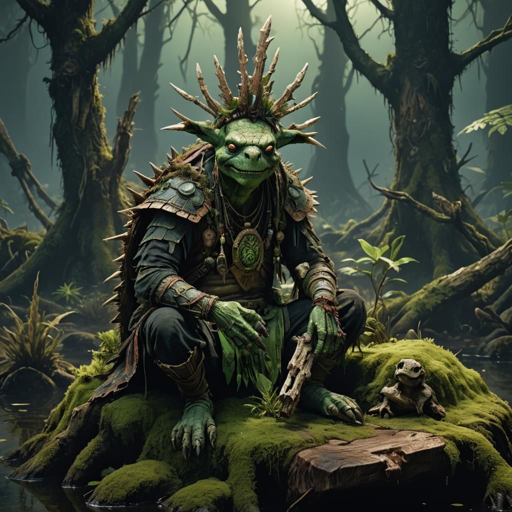 Tortle Bone Shaman Portrait in Swamp at Night