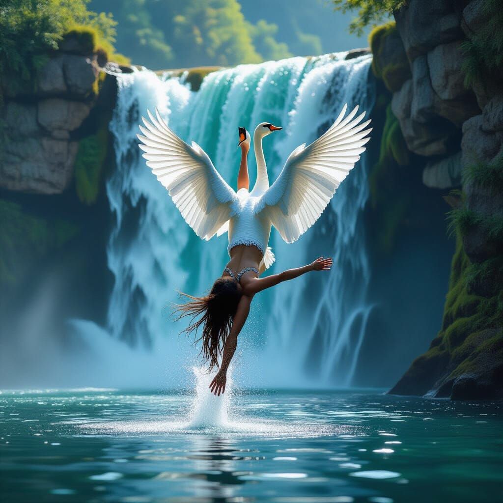Sioux Girl Swan Dives Off Waterfall in Vibrant Photo