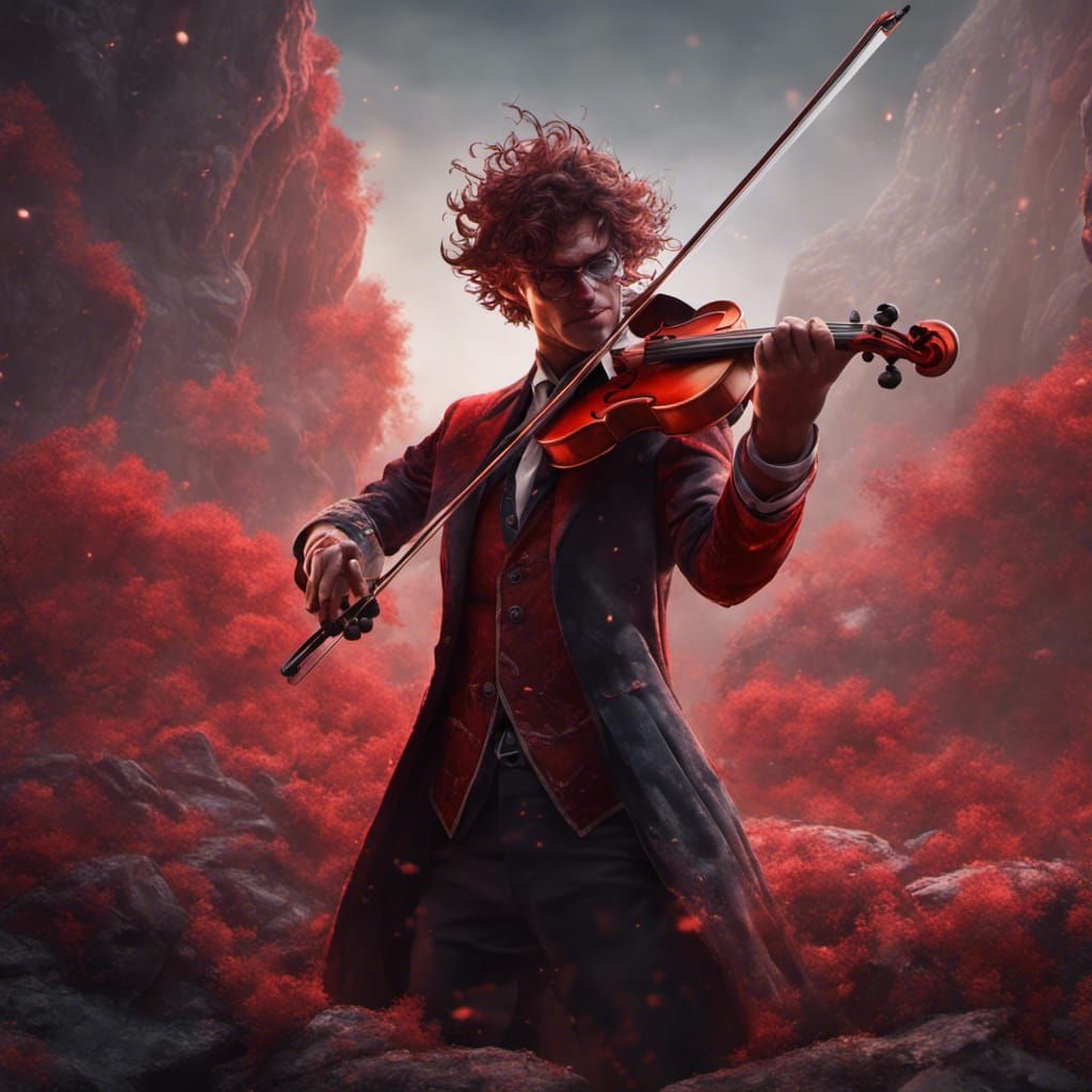 Red Ooze Adventurer Plays Violin: Fantasy Art