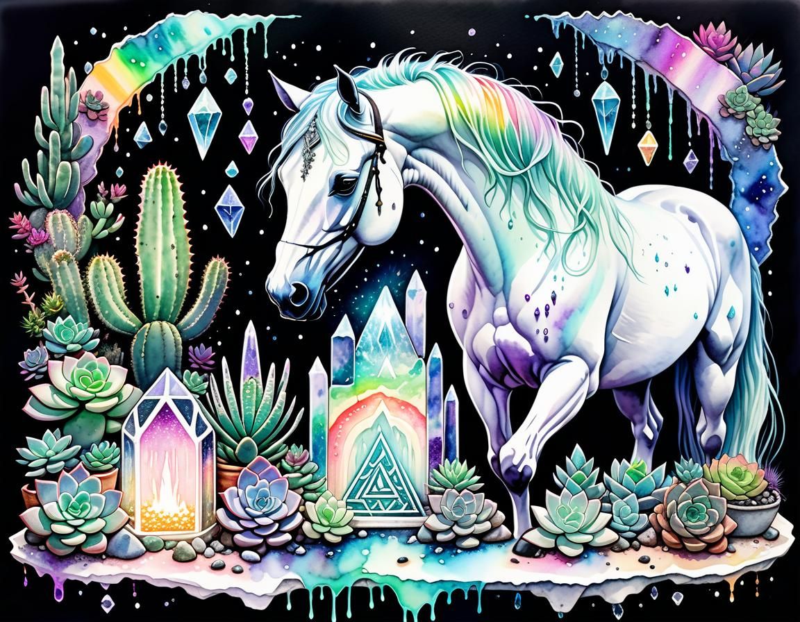 Pastel Goth Goddess Altar with White Horse