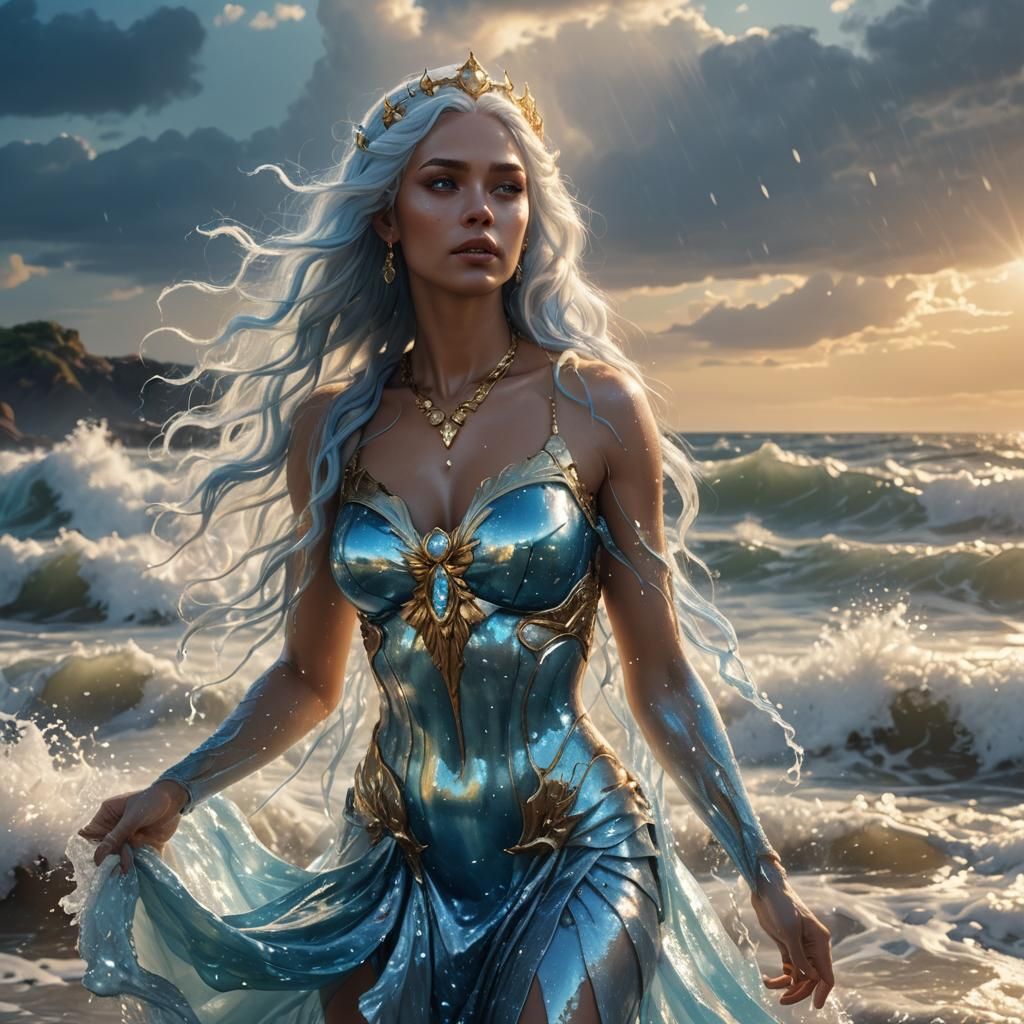 Ocean Goddess Sparkling with Seawater, Magic Realism