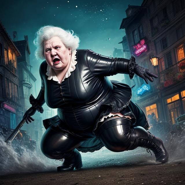 Angry Obese Granny in Latex: Hyperrealistic Night Portrait