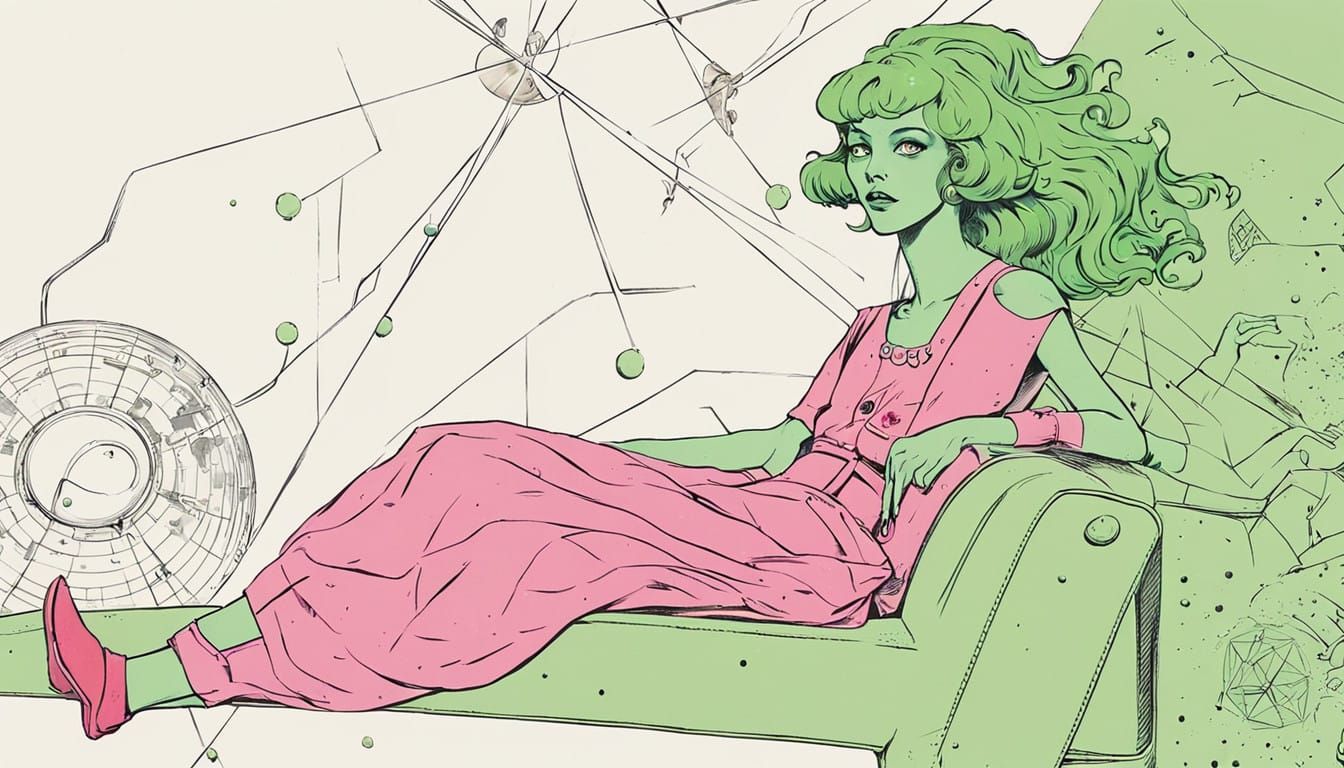 Alien Girl Contemplates Cosmic Gateway in Futuristic Dreamsc...