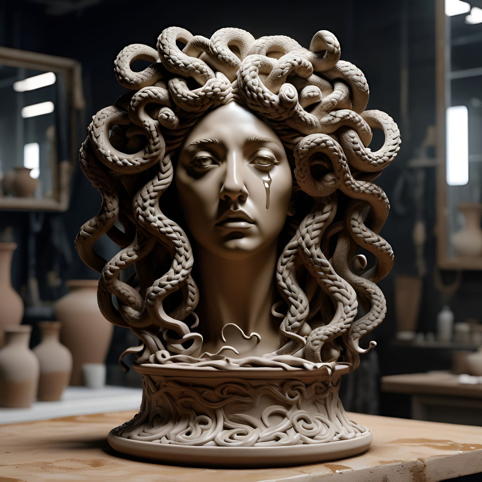 Hyperrealistic Clay Sculpture of Medusa