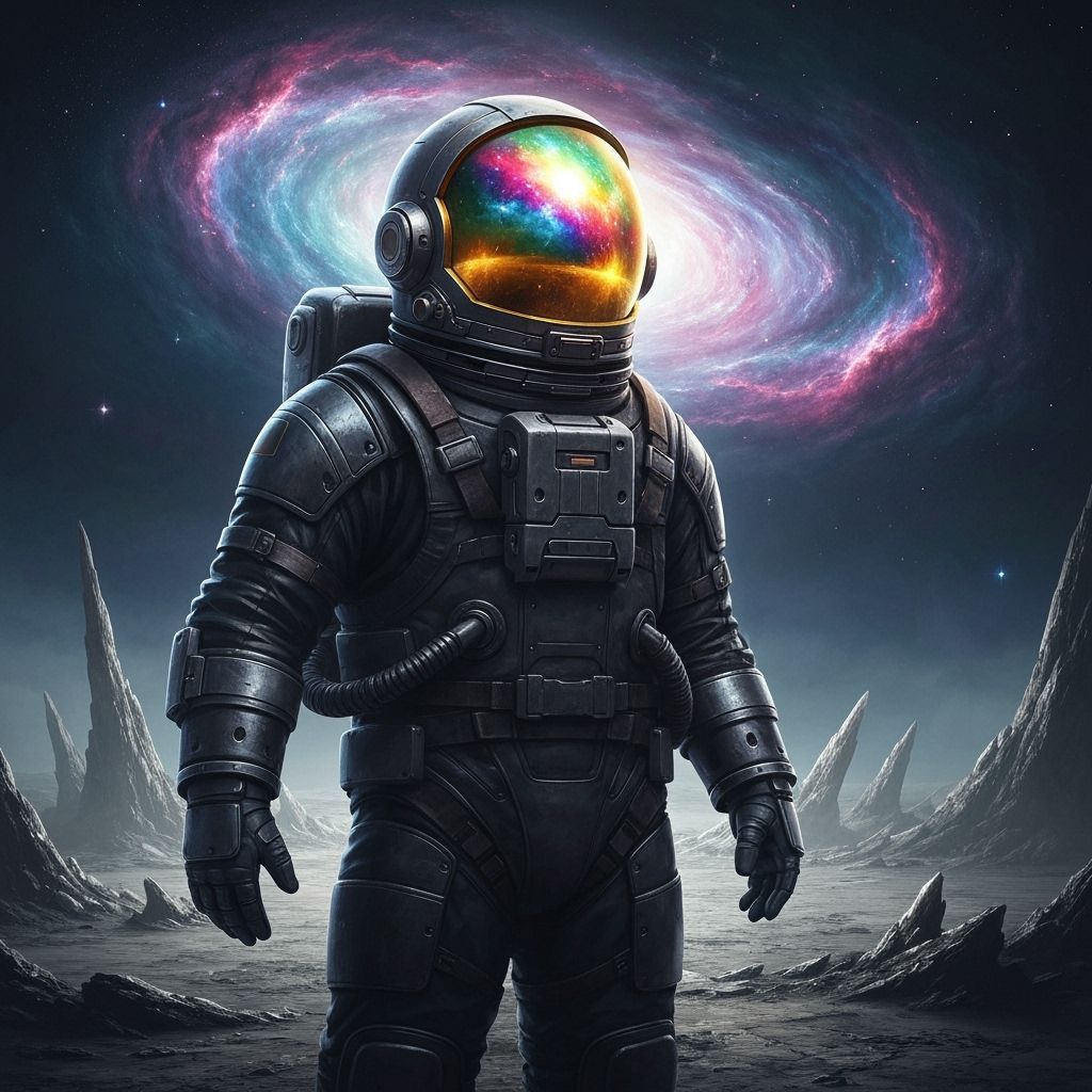 Astronaut Contemplates Nebula on Alien Planet