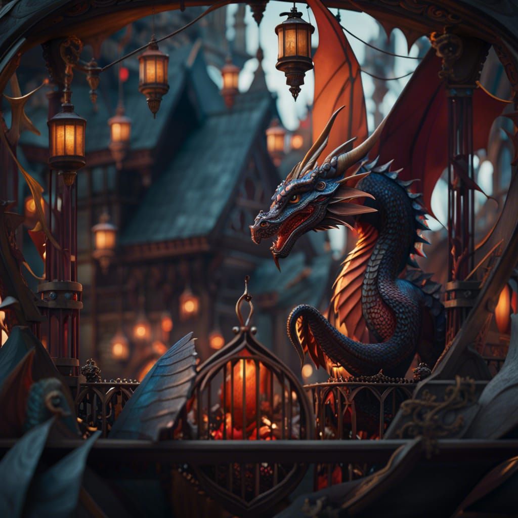 Small Dragons in Bird Cage at Medieval Market