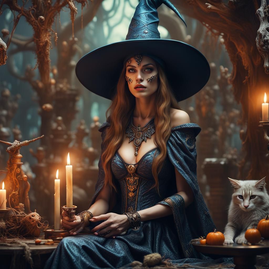 Whimsical Sorceress in Detailed 3D Wonderland