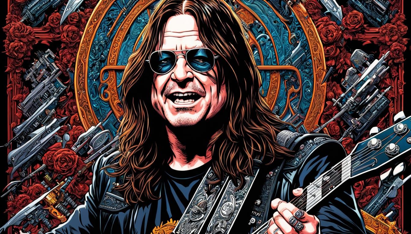 Ozzy Osbourne Flash Tattoo Sheet in Comic Book Style